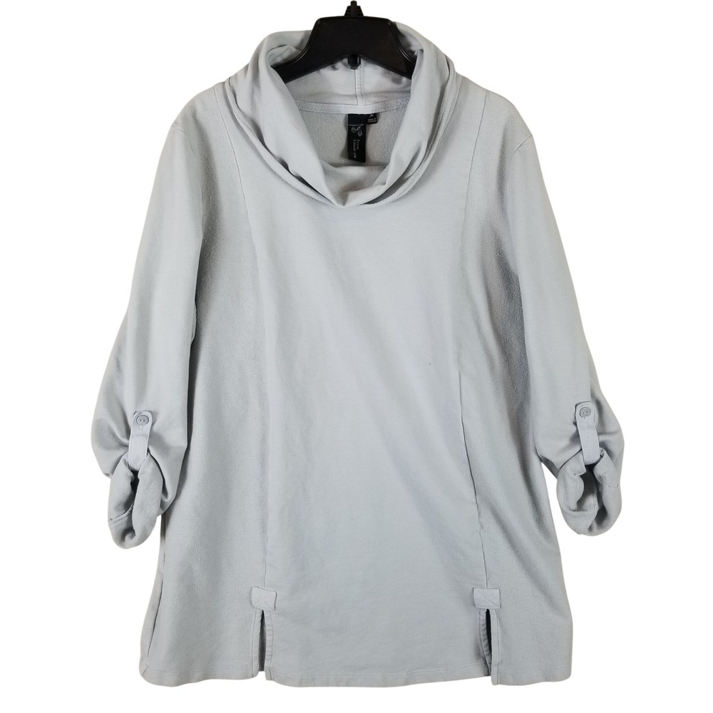 Focus Casual Life Tunic Women Medium Light Gray Cowl Neck Roll Tab Sleeve Cotton